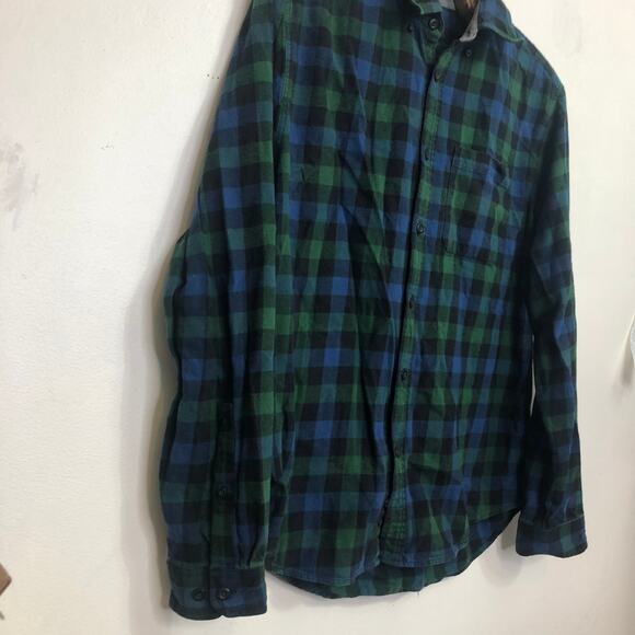 Eddie Bauer Flannel Cotton Plaid Button Down Shirt Green Blue Black Mens Large - Picture 4 of 8